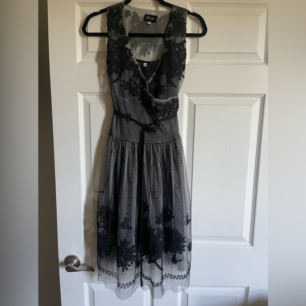 JOHNNY WAS BIYA black lace sheer dress with slip included